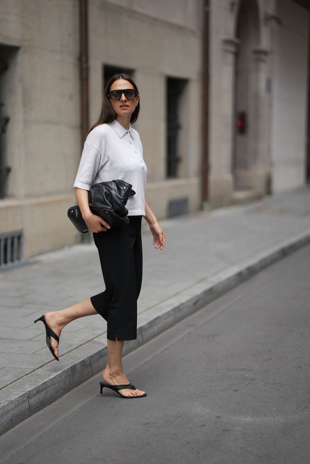 Chic Casual Black Capri Pants with White Jacket — Aesthetic Black Capri Pants Outfit
