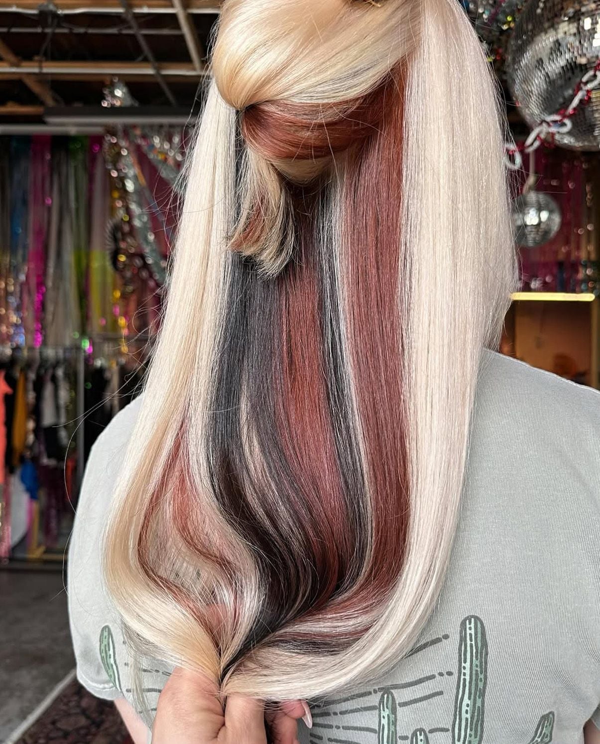 Mid-Back Straight Cut With Color Block Stripes — Aesthetic Dye Hair