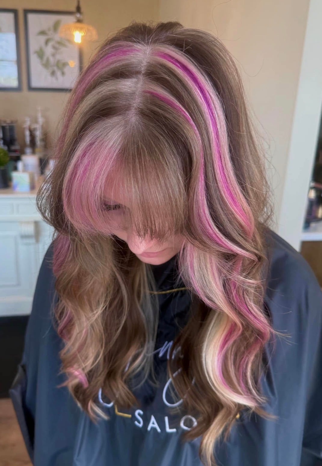 Shoulder Length Brown With Pink And Blonde Highlights — Aesthetic Dye Hair