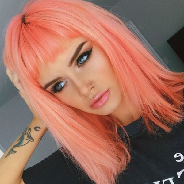 Chin Length Bob With Micro Bangs And Pastel Pink — Aesthetic Dye Hair