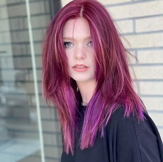 Collarbone Blowout With Deep Plum And Magenta Highlights — Aesthetic Dye Hair