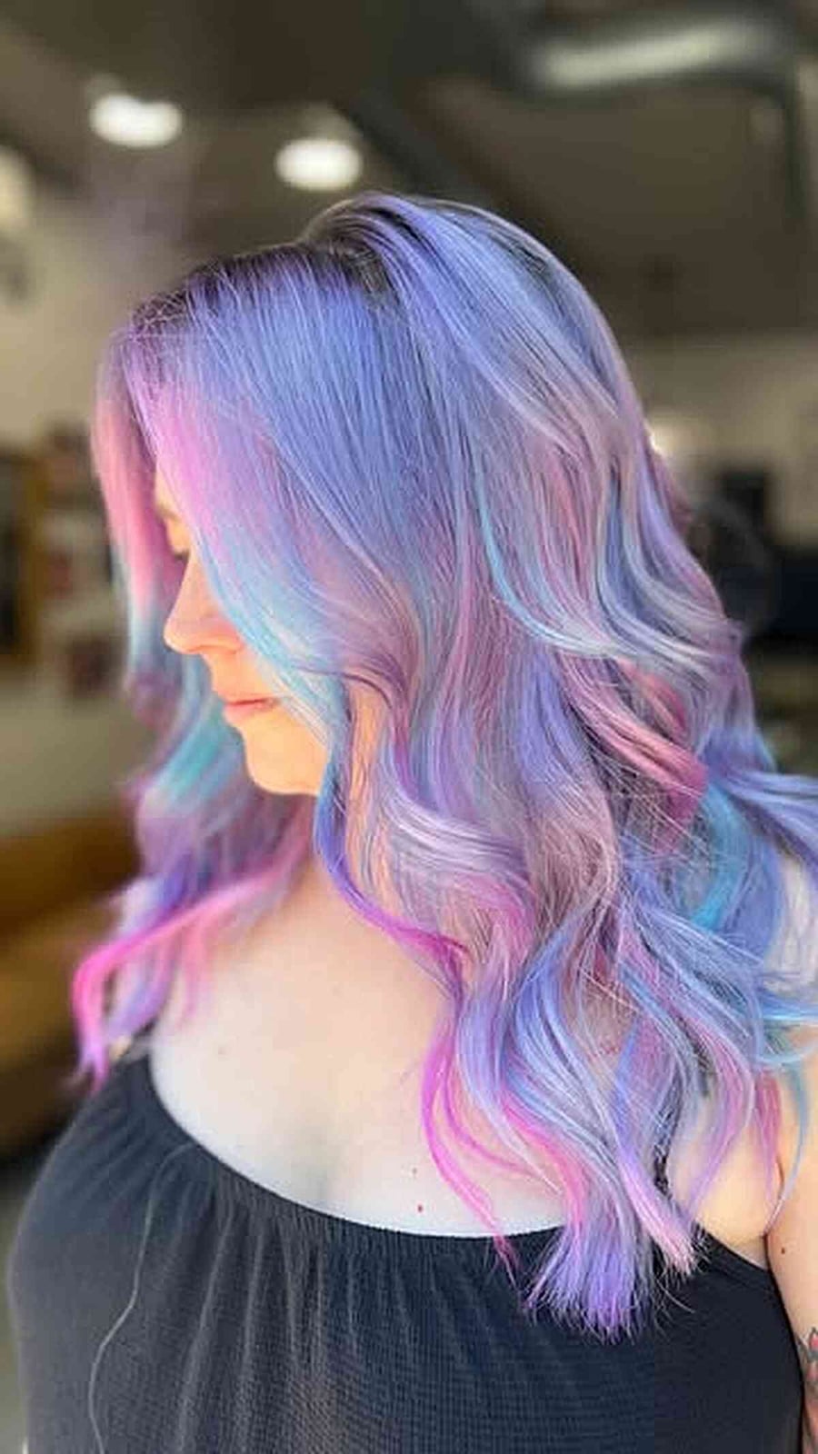 Mid-Back Layers With Pastel Purple, Blue, Pink Blend — Aesthetic Dye Hair