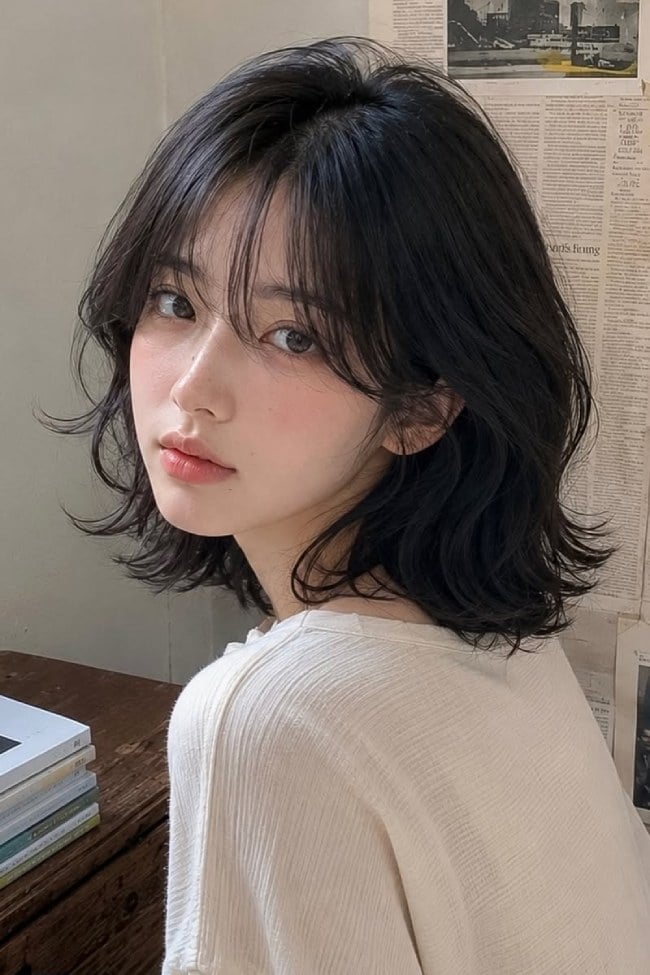 Dark Brown Bob With Wispy Bangs Dark Brown Bob With Wispy Bangs — Aesthetic Thin Hair