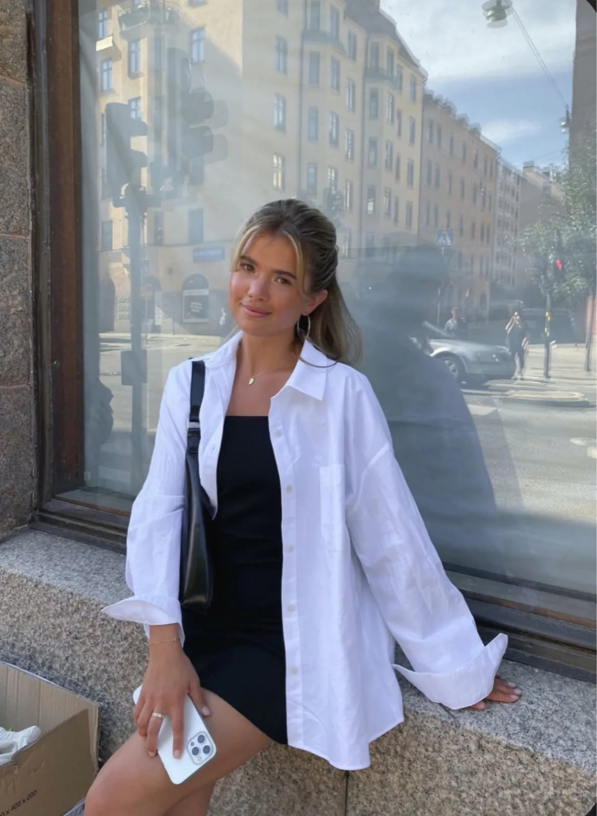 Oversized White Shirt With Black Dress Oversized White Shirt With Black Dress — Aesthetic White Blouse Outfit