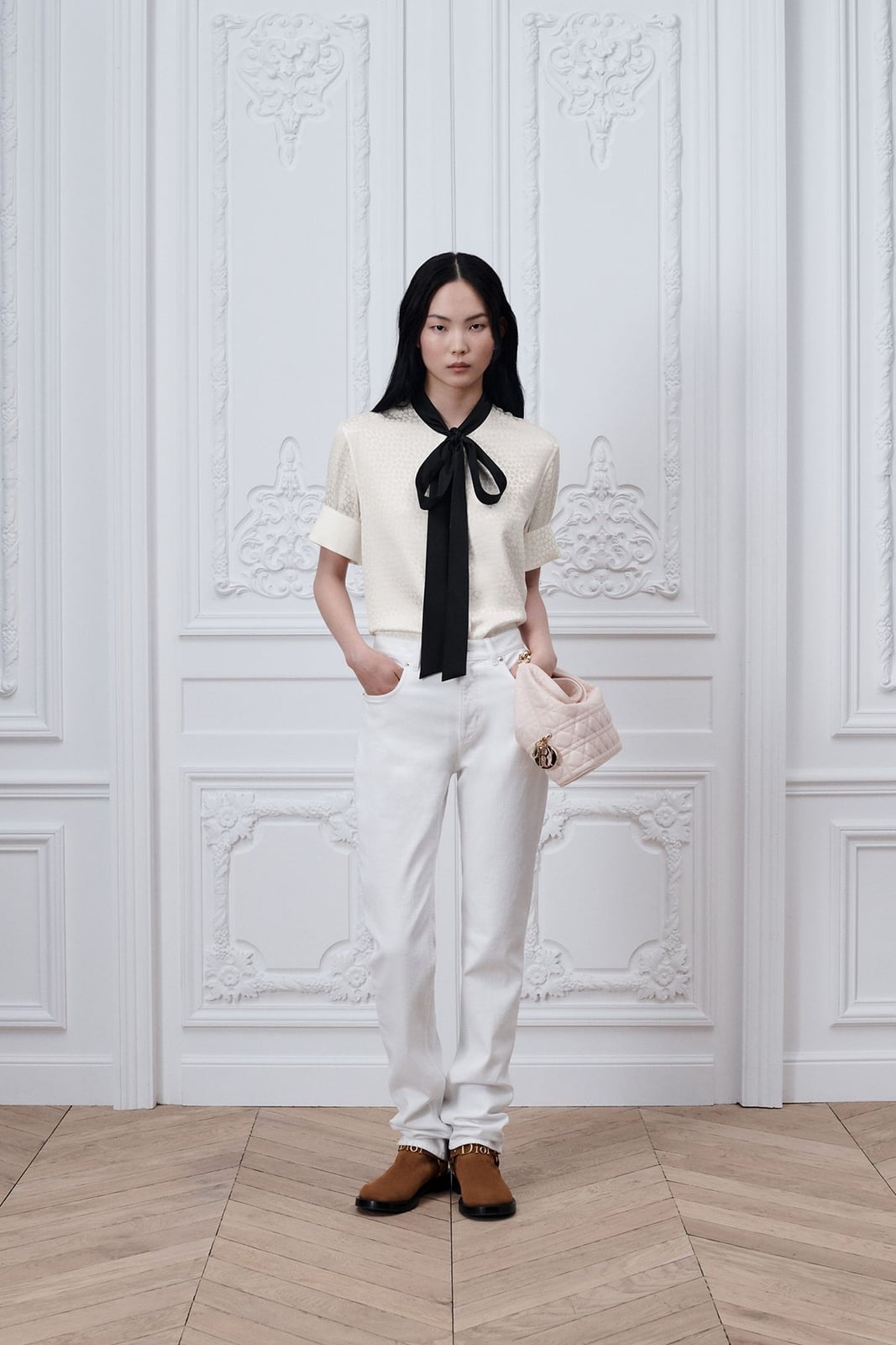 Textured White Blouse With Black Bow Textured White Blouse With Black Bow — Aesthetic White Blouse Outfit