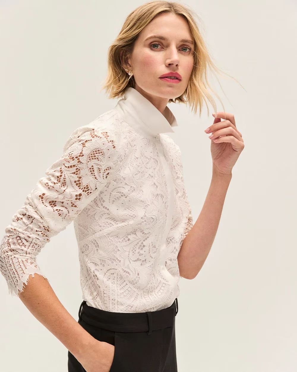 Fitted White Lace Blouse Fitted White Lace Blouse — Aesthetic White Blouse Outfit