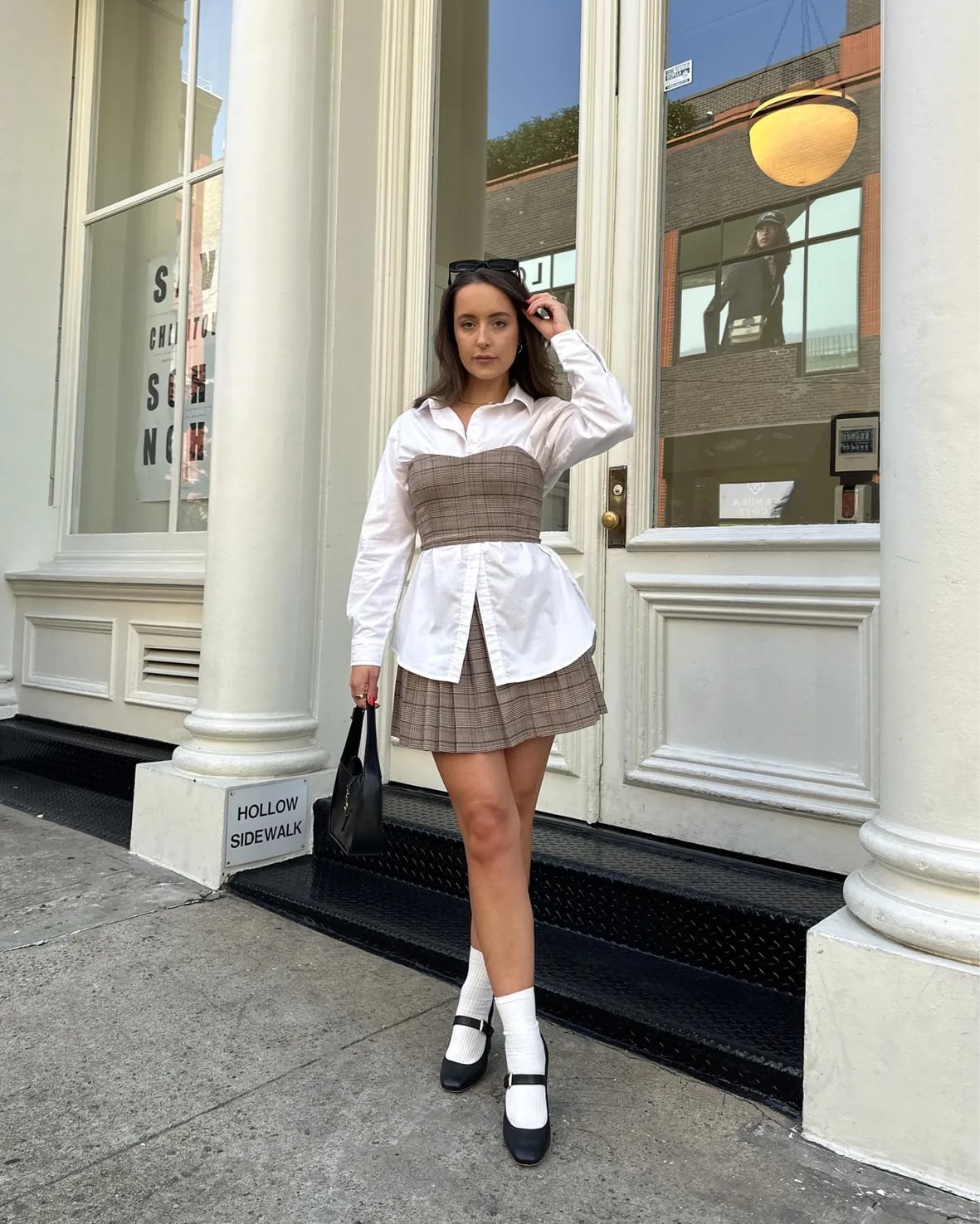 White Shirt With Plaid Corset Layering White Shirt With Plaid Corset Layering — Aesthetic White Blouse Outfit