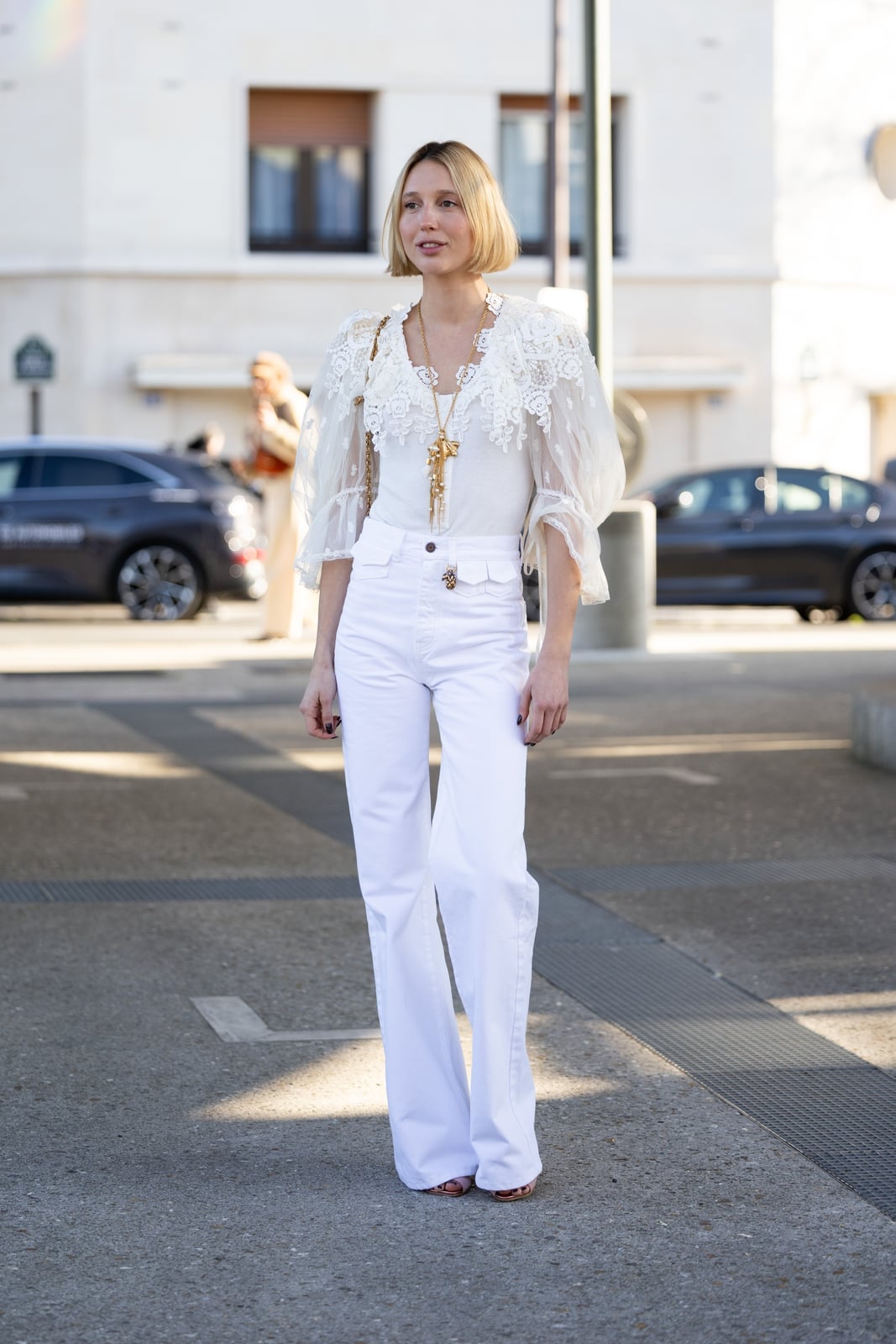 Sheer Puff Sleeve Blouse With White Jeans Sheer Puff Sleeve Blouse With White Jeans — Aesthetic White Blouse Outfit