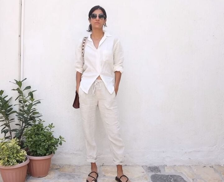 White Linen Shirt With Matching Trousers White Linen Shirt With Matching Trousers — Aesthetic White Blouse Outfit