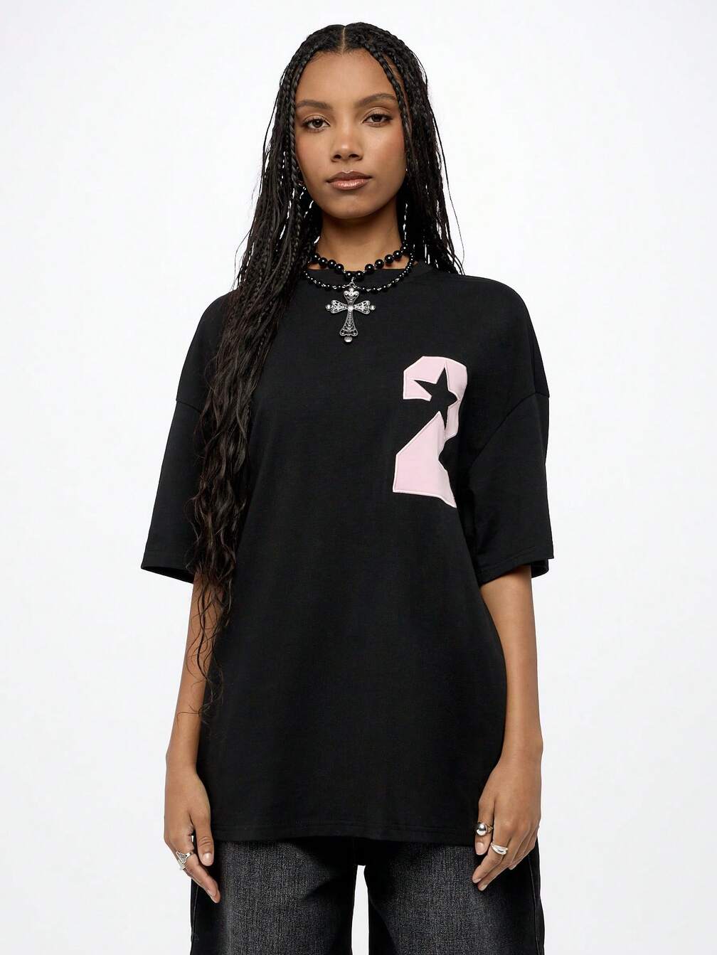Oversized Graphic T-Shirt With Cross Pendant — Alt Style