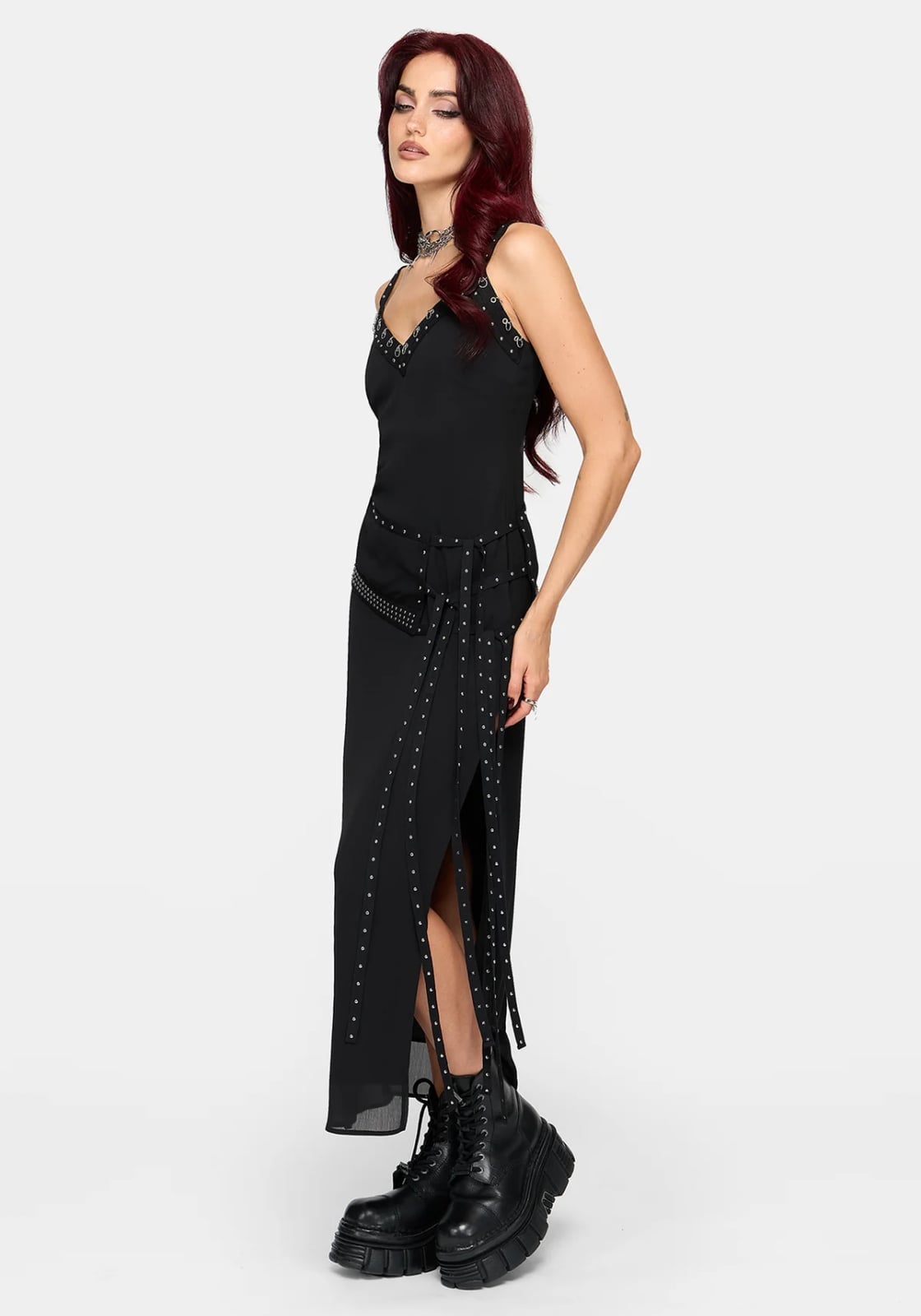 Studded Slip Dress With Sheer Panels — Alt Style