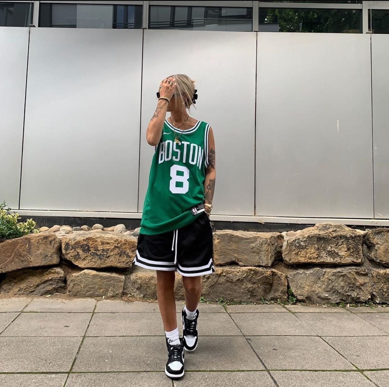 Oversized Green Basketball Jersey With Black Shorts Oversized Green Basketball Jersey With Black Shorts — Basketball Game Outfits