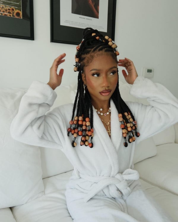 Collarbone Length Fulani Braids With Wooden Beads Collarbone Length Fulani Braids With Wooden Beads — Best Fulani Braids