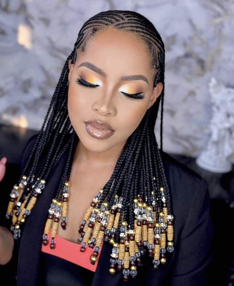 Fulani Braids With Gold and Brown Beaded Ends Fulani Braids With Gold and Brown Beaded Ends — Best Fulani Braids