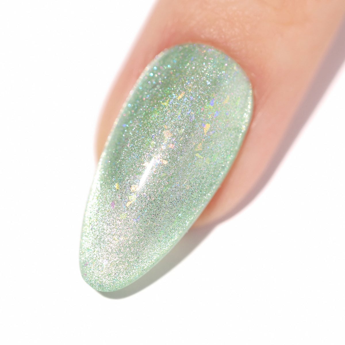 Mint Green Shimmer Glitter Almond Nail — Best Gel Nails