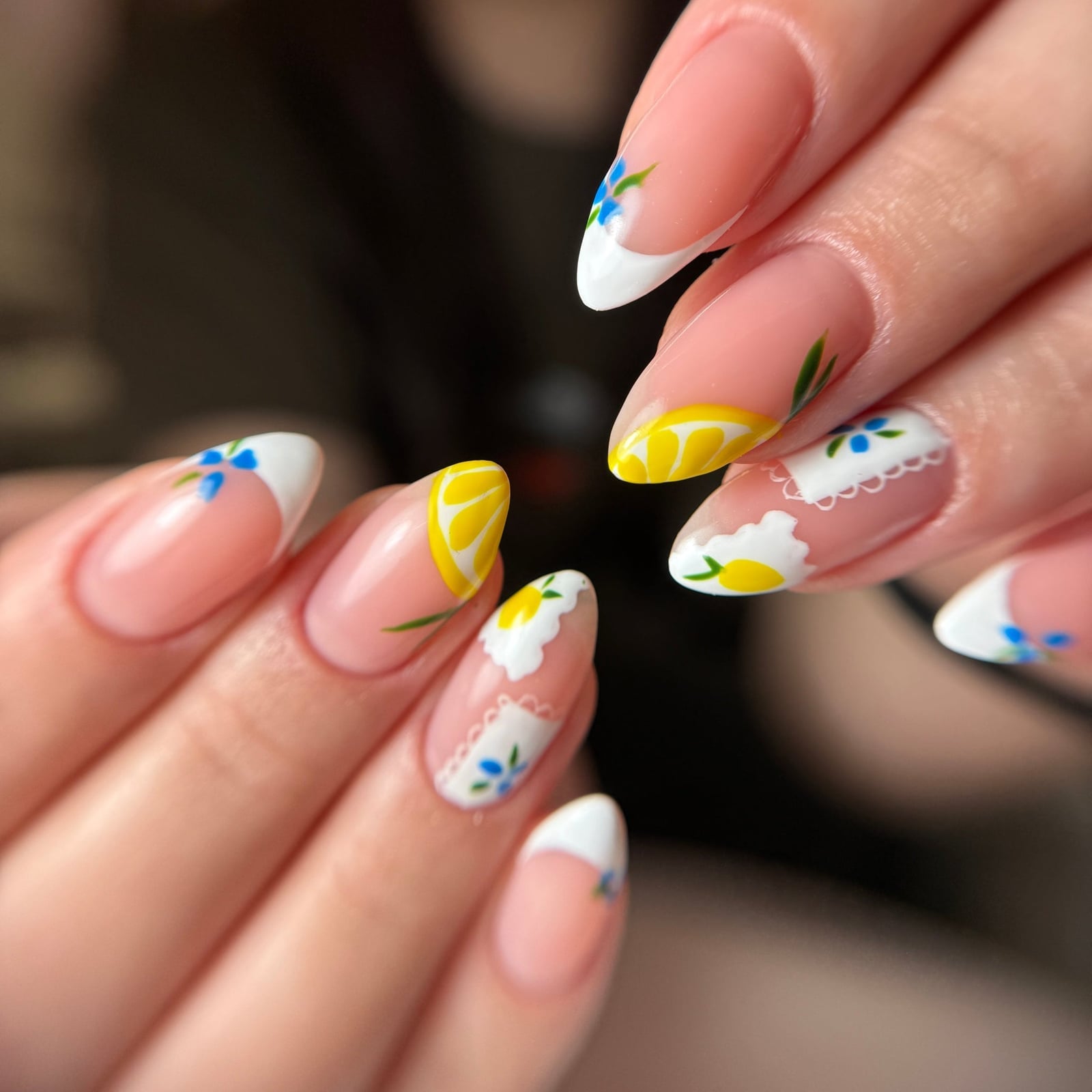 Sheer Pink with Lemon and Flower Art — Best Gel Nails