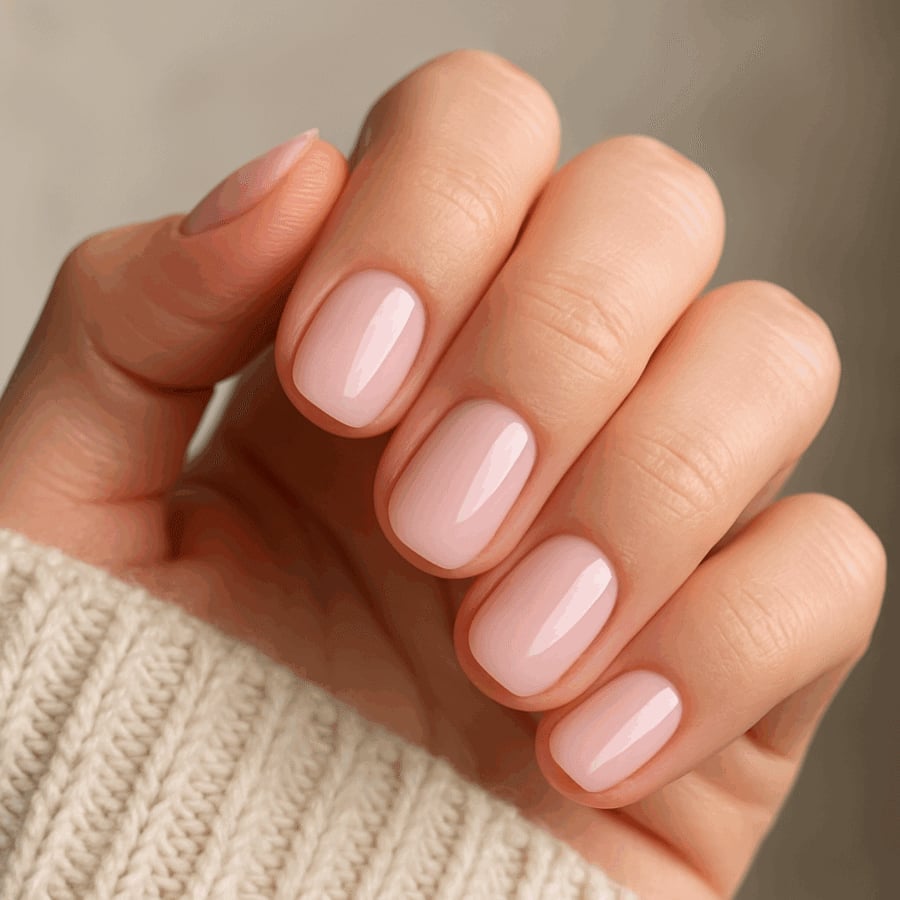 Sheer Light Pink Glossy Short Square Nails — Best Gel Nails