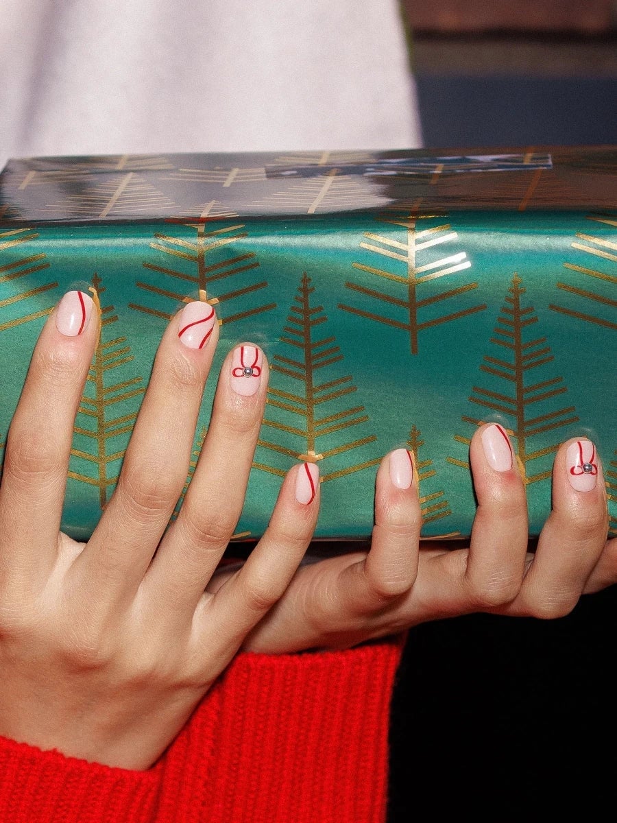 Sheer Nude with Red Line Art Nails — Best Gel Nails