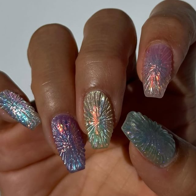 3D Textured Pastel Gradient Short Coffin Nails — Best Gel Nails