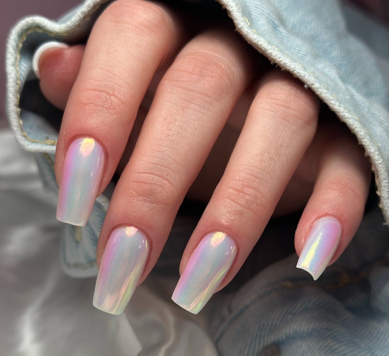 Iridescent Chrome Long Coffin Nails — Best Gel Nails