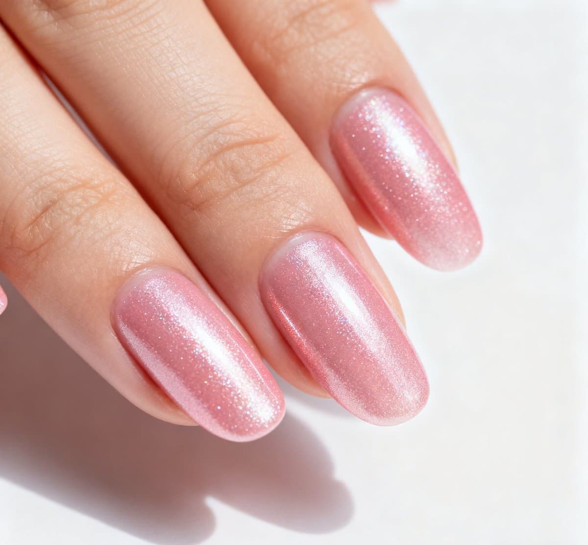 Shimmering Milky Pink Medium Oval Nails — Best Gel Nails