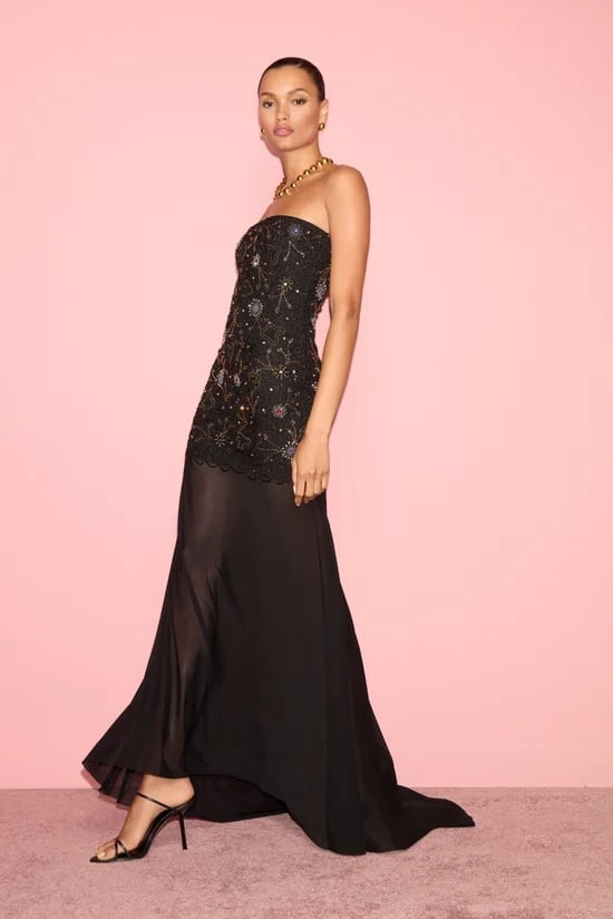 Strapless black dress with embellished bodice and sheer, Close-Up Take Strapless black dress with embellished bodice and sheer, Close-Up Take — Black Tie Dresses