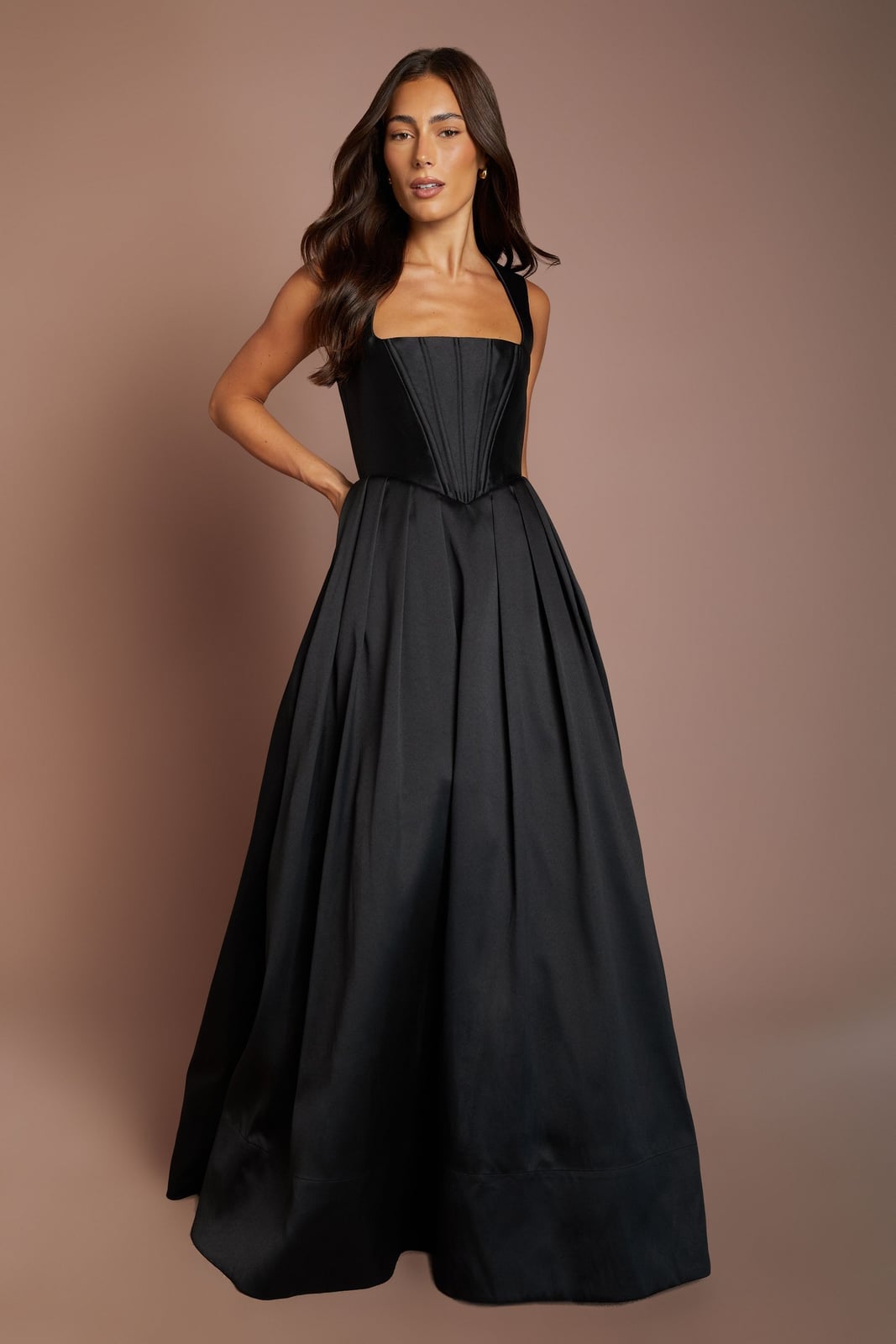 Black ball gown with corset bodice and pleated skirt Black ball gown with corset bodice and pleated skirt — Black Tie Dresses