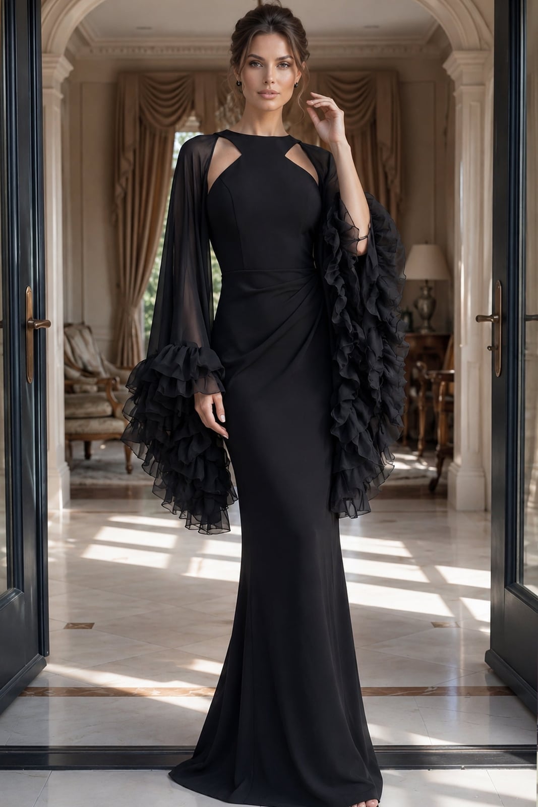 Dramatic Ruffled Sleeve Black Gown Dramatic Ruffled Sleeve Black Gown — Black Tie Outfits