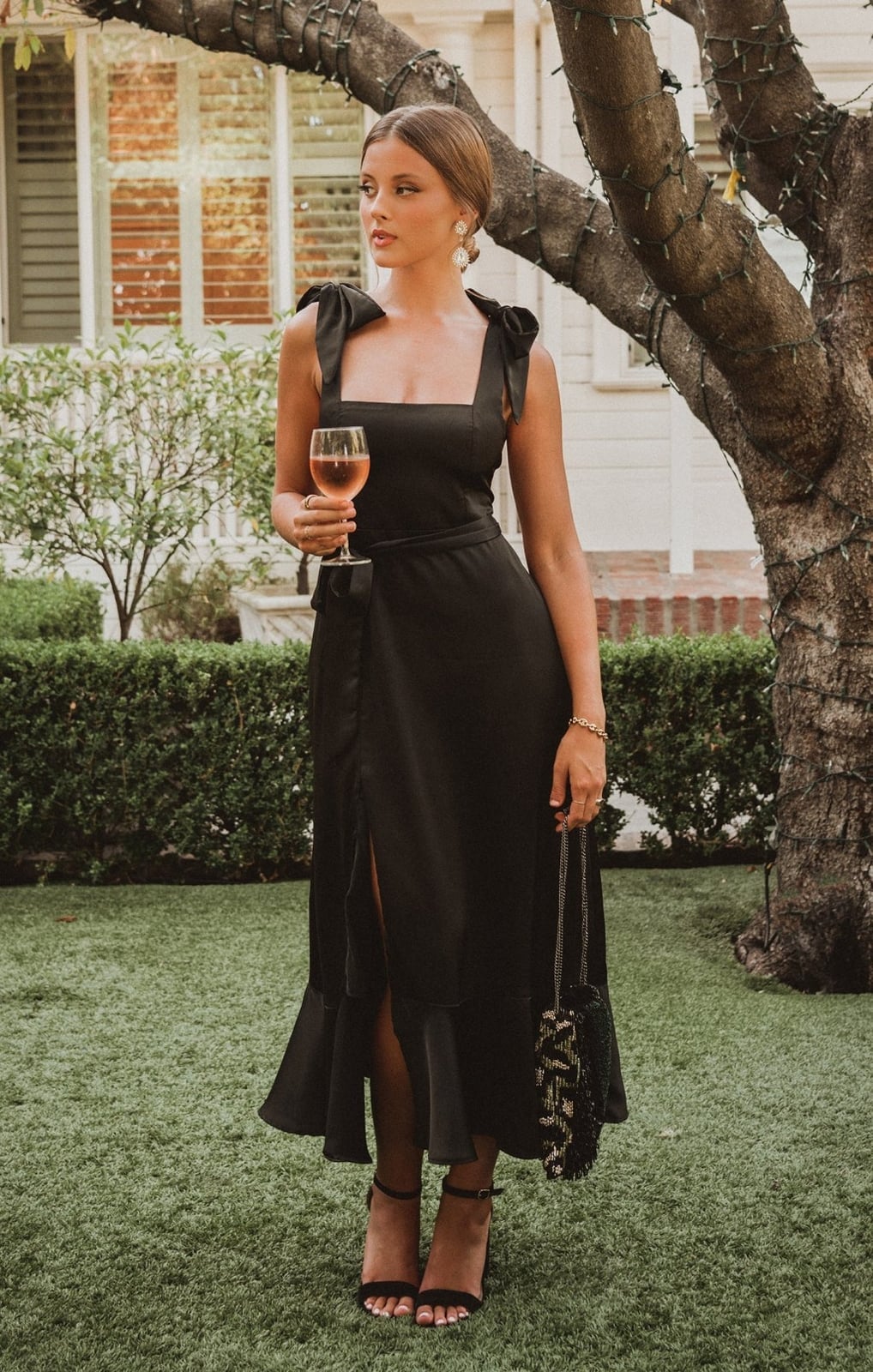 Black Midi Dress With Tie Shoulder Detail Black Midi Dress With Tie Shoulder Detail — Black Tie Outfits