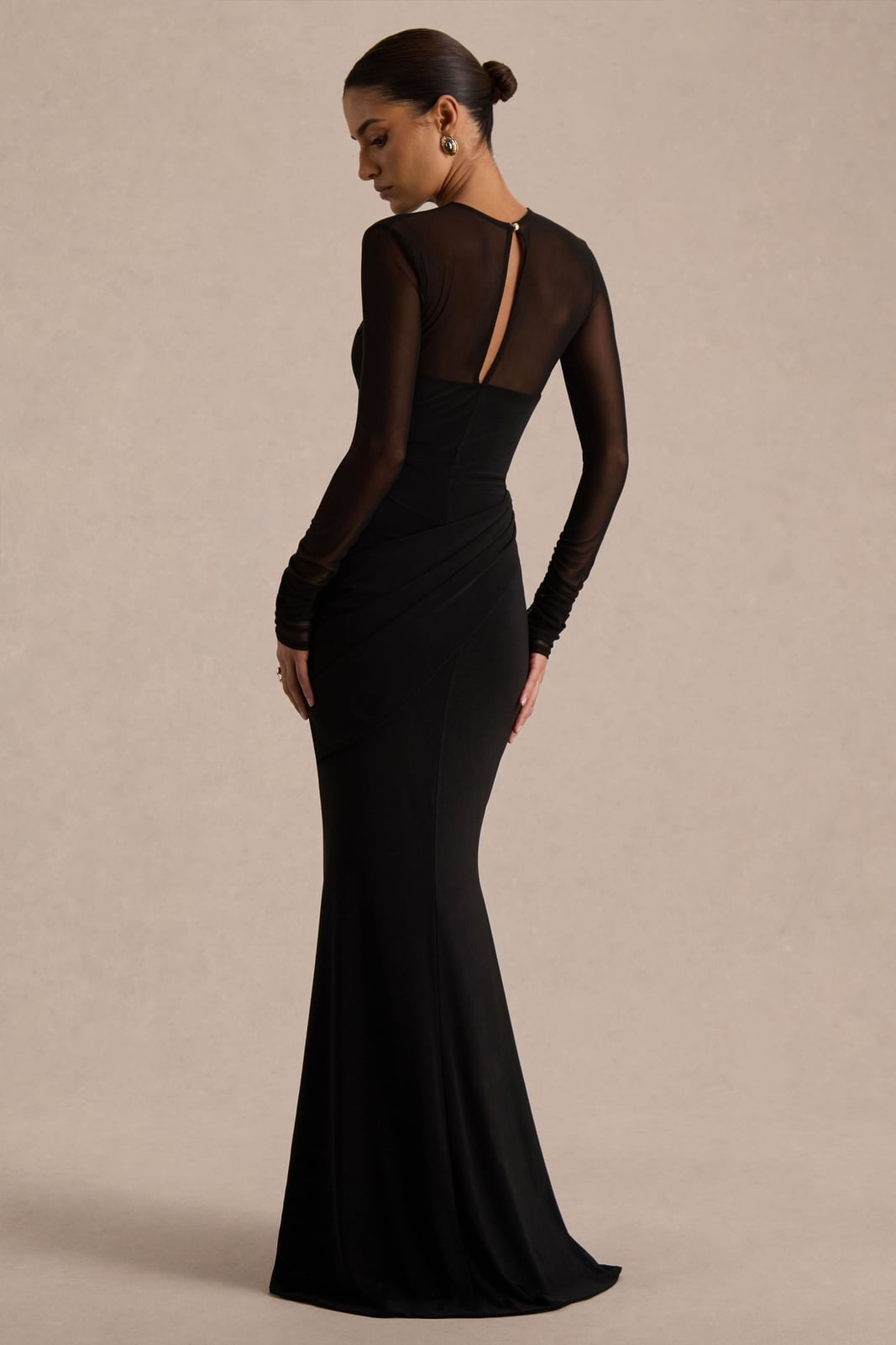Mermaid Gown With Sheer Mesh Sleeves Mermaid Gown With Sheer Mesh Sleeves — Black Tie Outfits