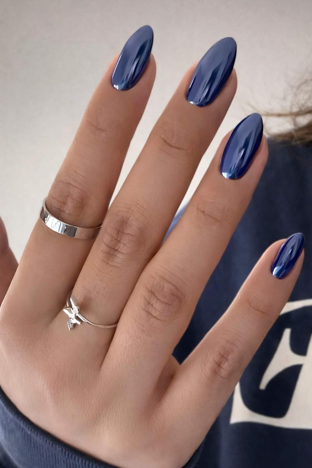 Light Blue Chrome Medium Almond Nails — Blue Chrome Nails