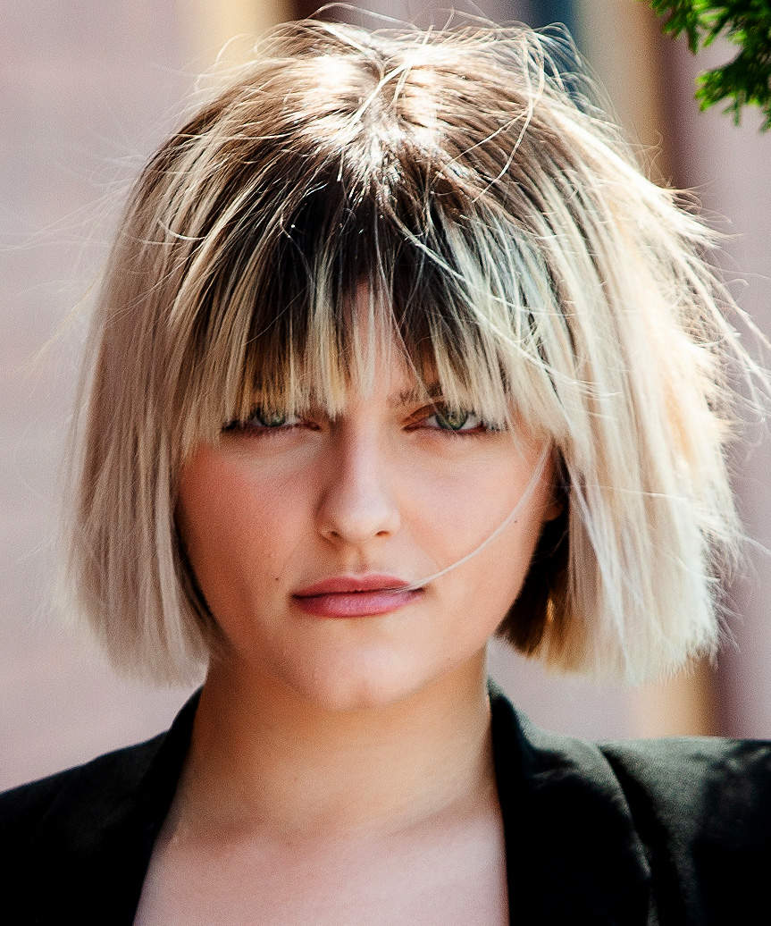Silver Blonde Blunt Bob With Blunt Bangs