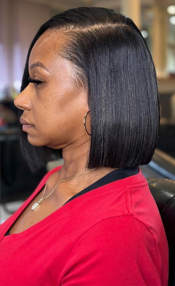 Side Part Sleek Black Chin Bob, Straight — Blunt Bob
