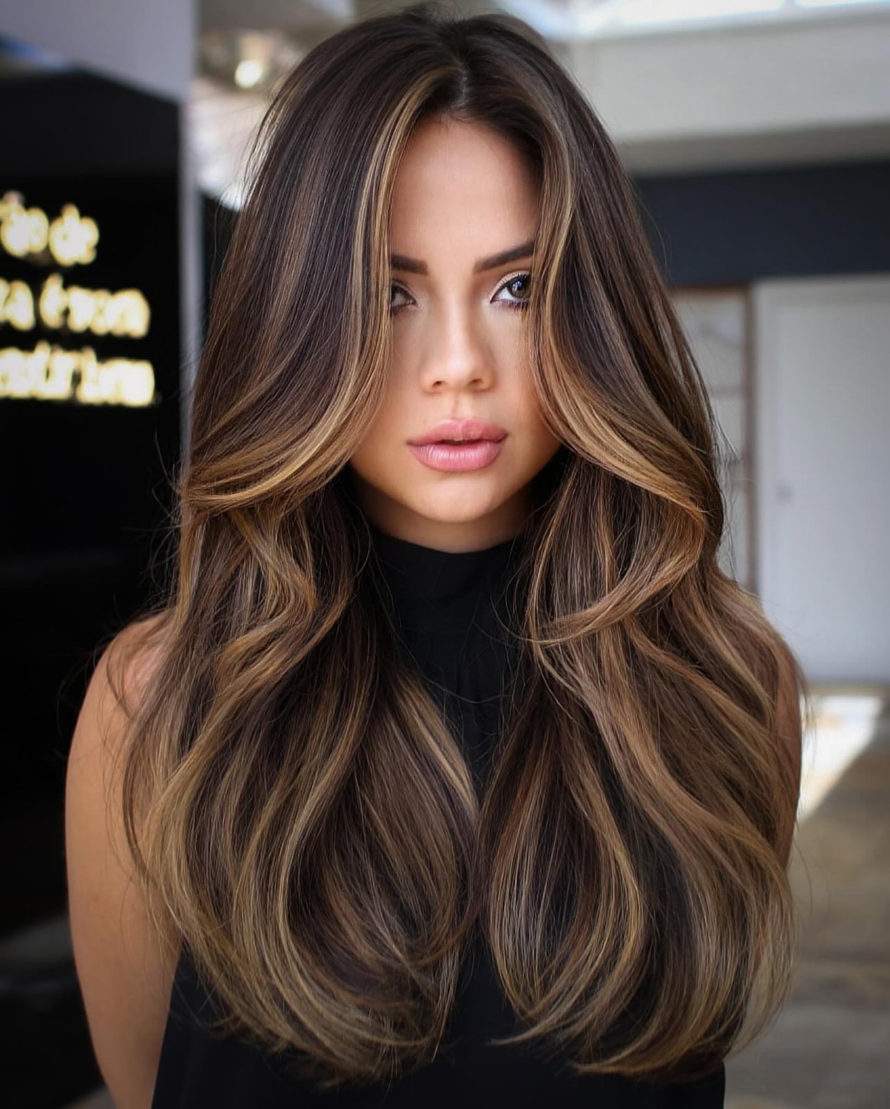 Long Layered Hair With Caramel Highlights — Caramel Brown Hair