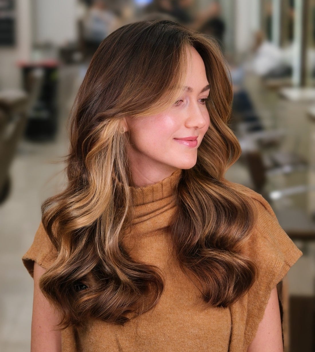 Brunette With Face-Framing Caramel Ribbons — Caramel Brown Hair