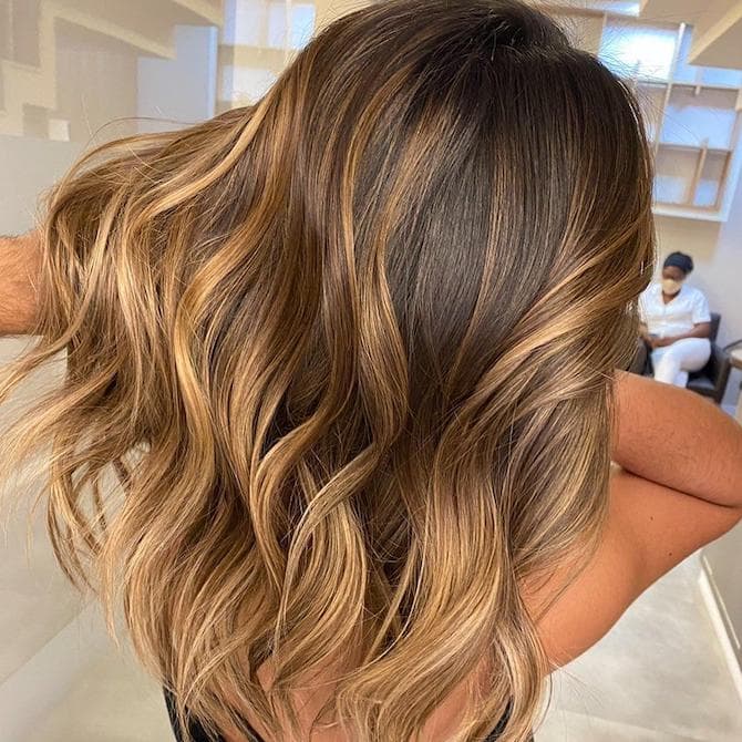 Dark Brown With Seamless Caramel Balayage Blend, Mid-Back — Caramel Brown Hair