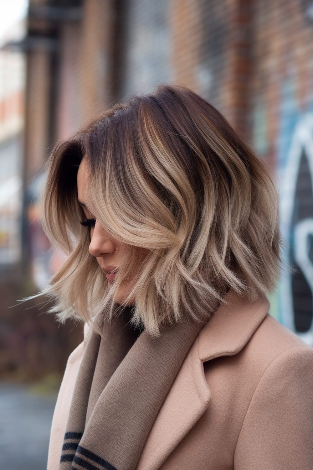 Wavy Bob With Caramel Highlights — Caramel Brown Hair