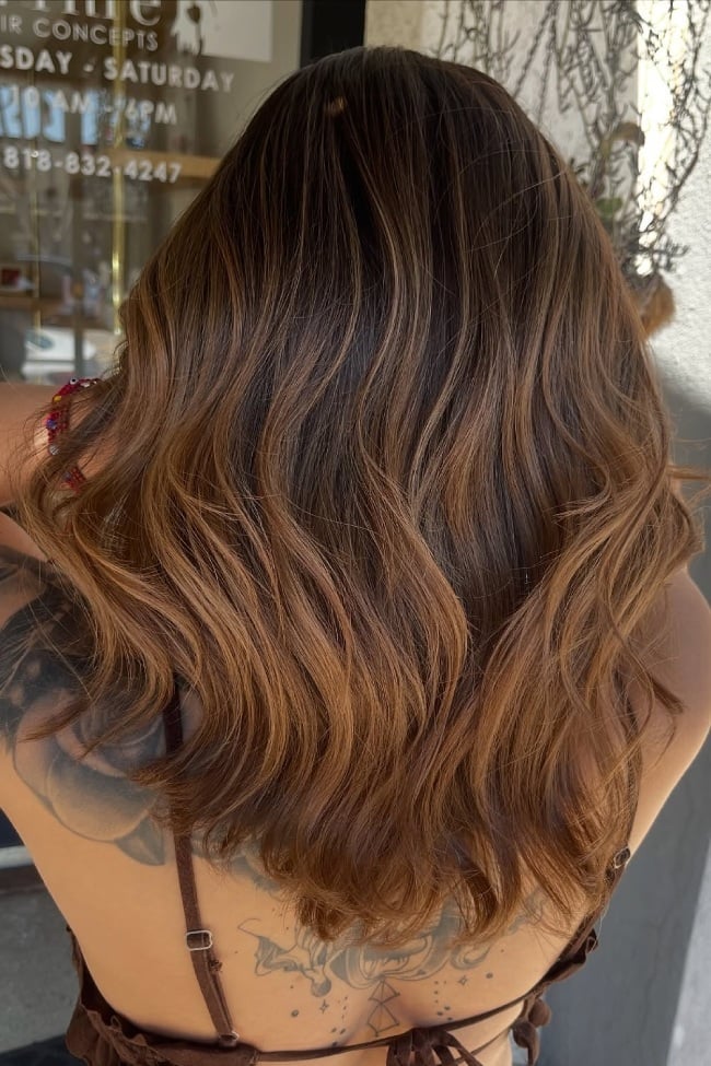 Collarbone Length With Golden Caramel Ombre — Caramel Brown Hair