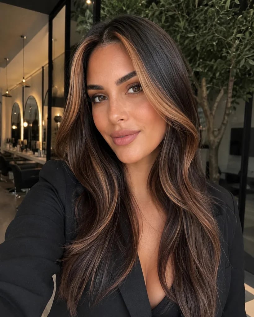 Mid-Back Waves With Face-Framing Caramel — Caramel Brown Hair