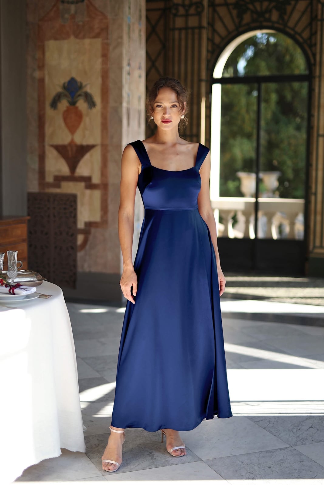 Deep Navy Blue Satin A-line Dress for Quiet Luxury — Casino Outfits