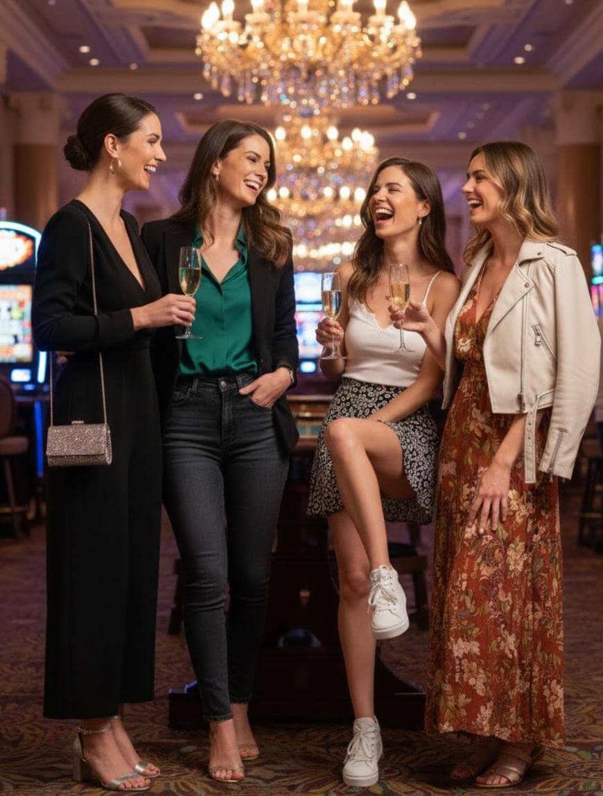 Varied Casino Outfits for a Group Evening Out