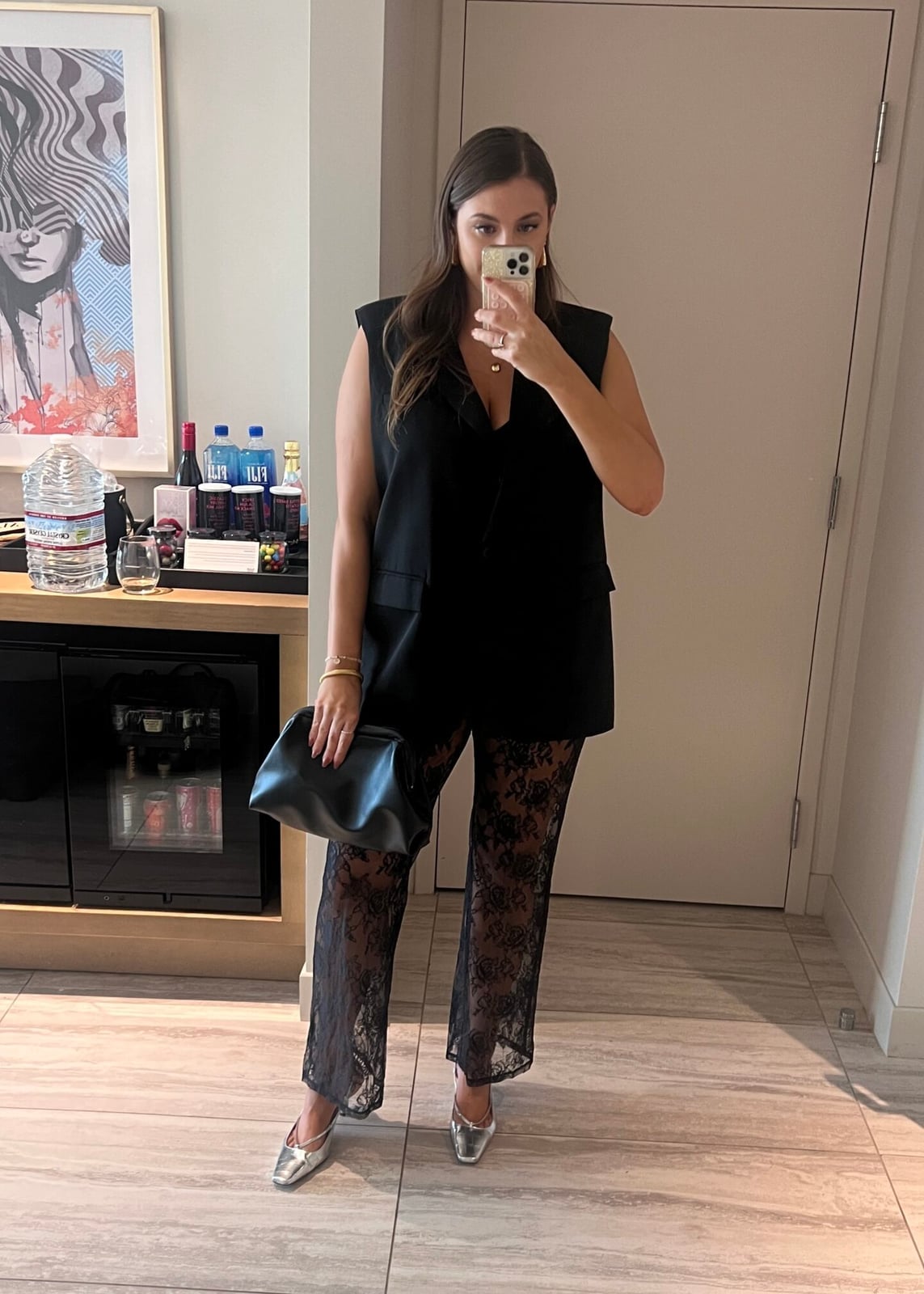 Black Vest and Lace Pants for a Chic Evening — Casino Outfits