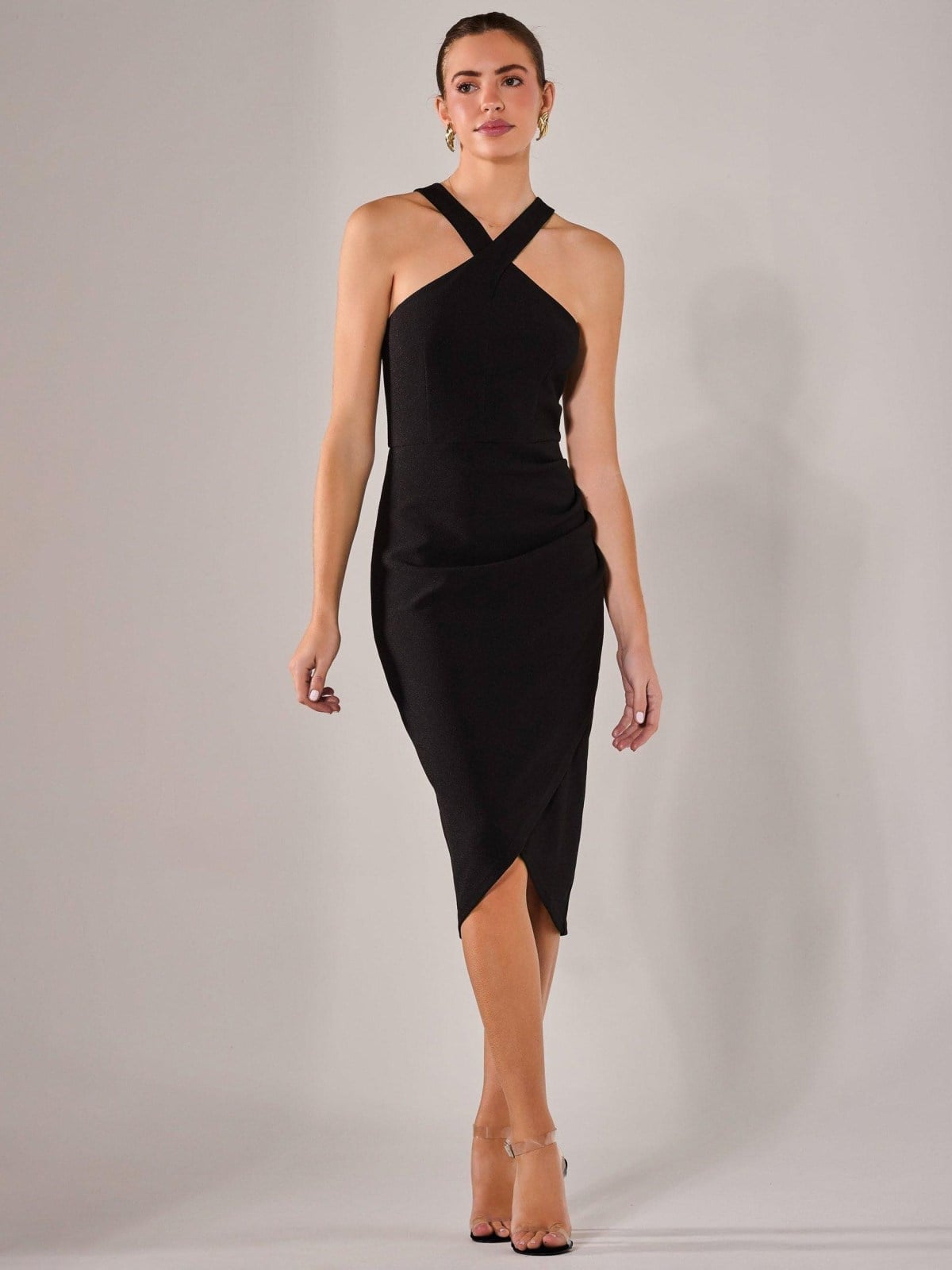Textured Black Halter Midi Dress for Evening Elegance — Casino Outfits
