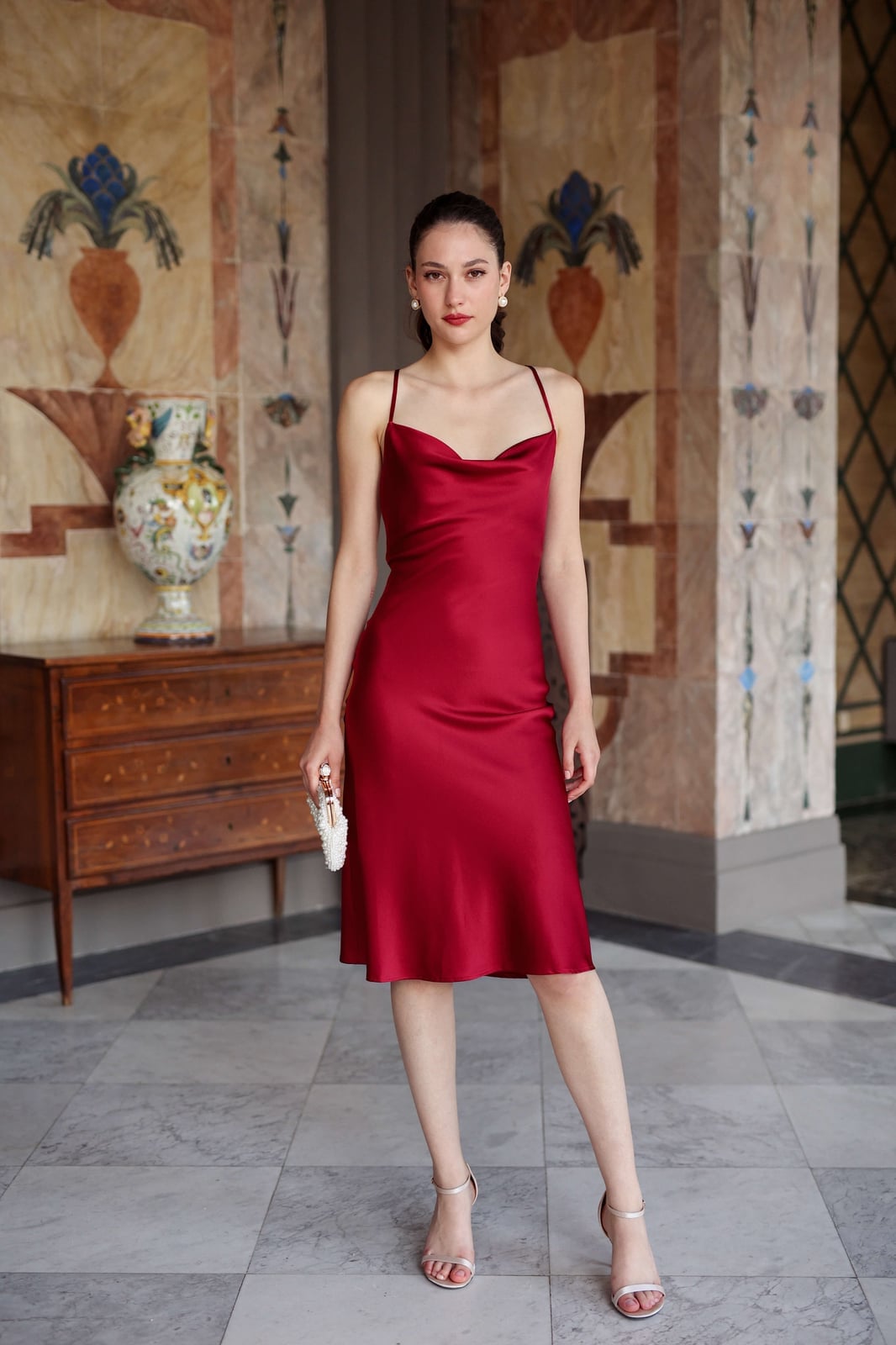 Deep Red Satin Slip Dress for a Luxurious Casino Night — Casino Outfits