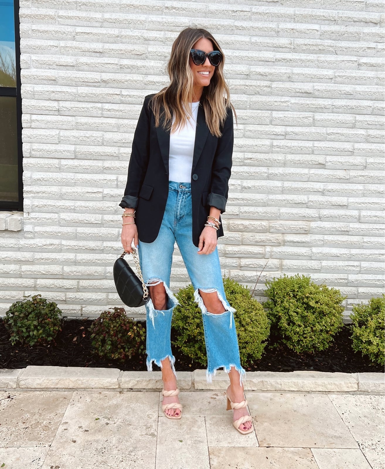 Oversized Blazer with Distressed Jeans — Casual Date Night Outfit
