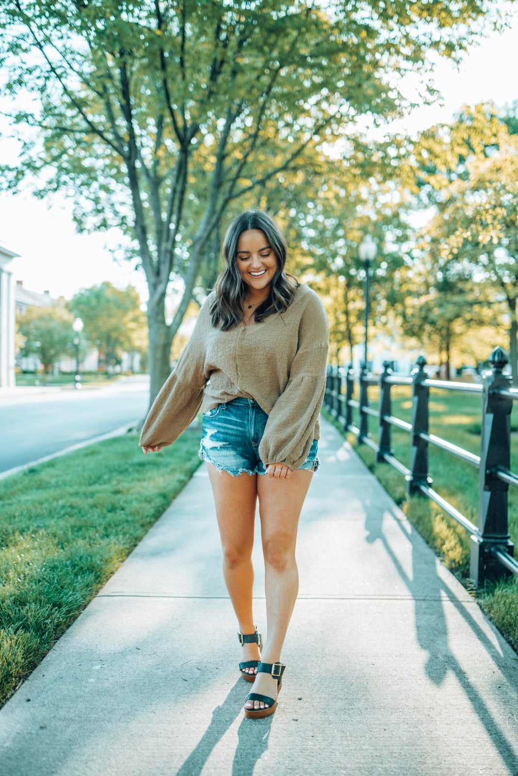 Textured Sweater with Distressed Denim Shorts — Casual Date Night Outfit