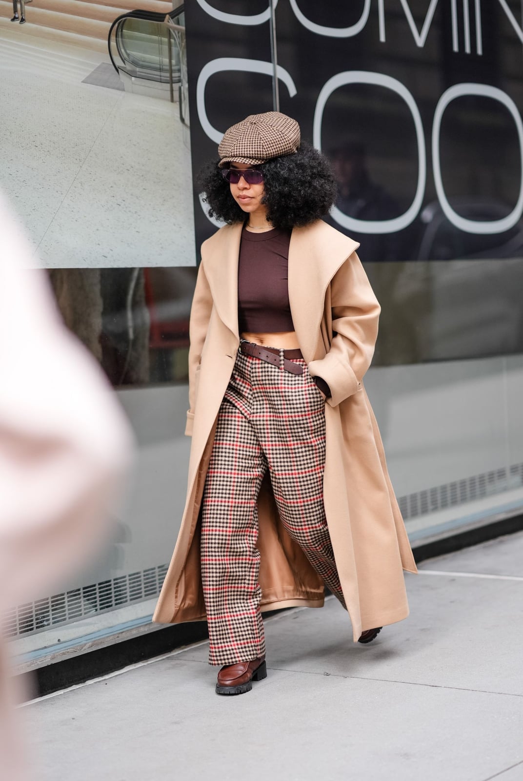 Plaid Trousers and Houndstooth Cap Ensemble — Casual Date Night Outfit