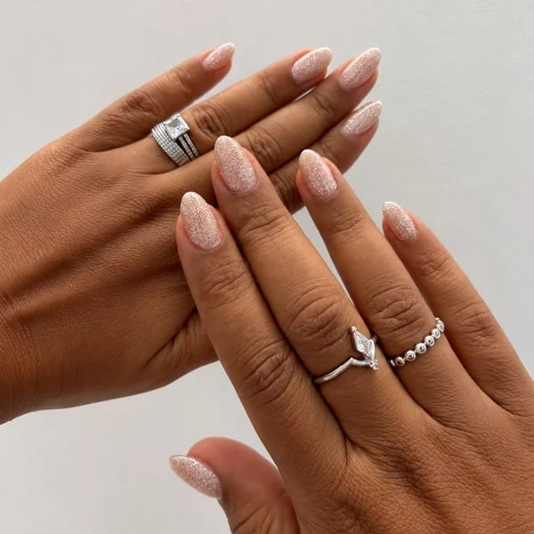 Champagne Blush Glitter Medium Almond Nails — Champagne Nails