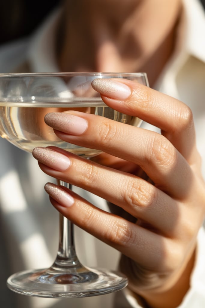 Champagne Glitter Ombre Almond Nails — Champagne Nails