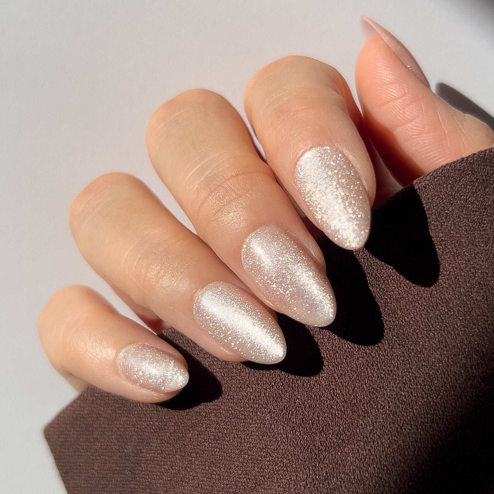 Sparkling Champagne Glitter Almond Nails — Champagne Nails